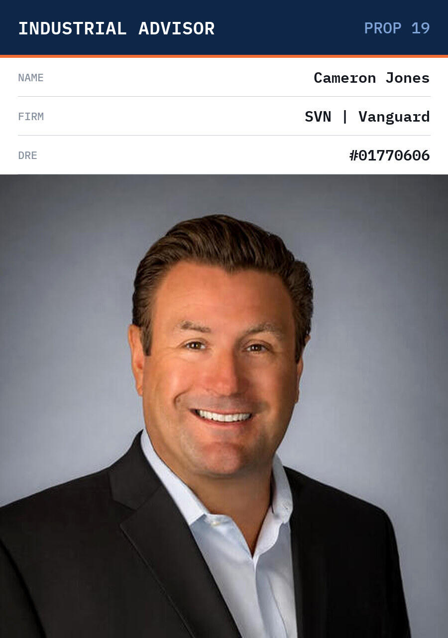 Cameron Jones SIOR, Senior Vice President with SVN Vanguard SoCal Industrial Group, on site at a Southern California warehouse property
